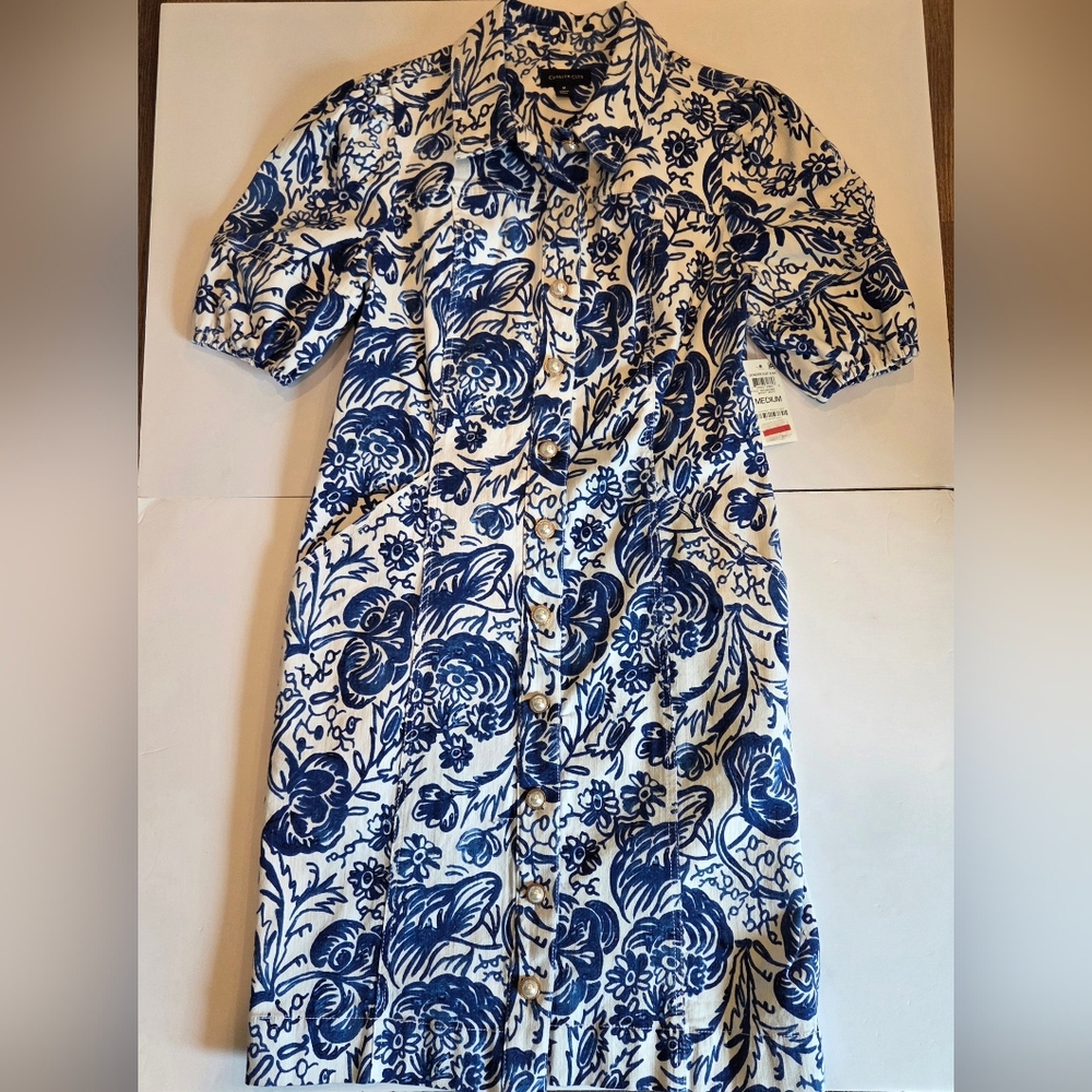 Charter Club Floral Denim Blue and White Women's Dress